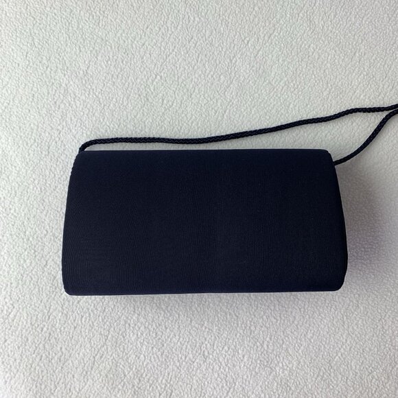 La Regale Navy Blue Fabric Rectangle Clutch Shoulder Evening Bag Purse 90’s - Picture 7 of 14